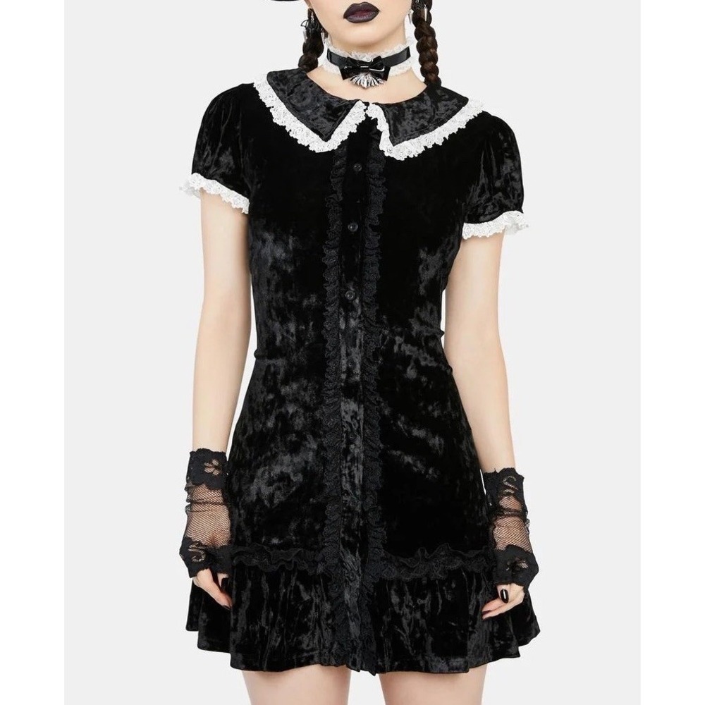 Dolls Kill Grave Girls Black Velvet Goth Lace Babydoll Dress XXL